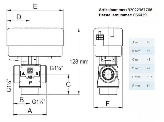 3-Wege Zonenventil, MultiZone 3W Set, DN32 1 1/4" AG, 230V, Modell 525, Kvs 13,0m³/h - Ecoenergy Schweiz AG